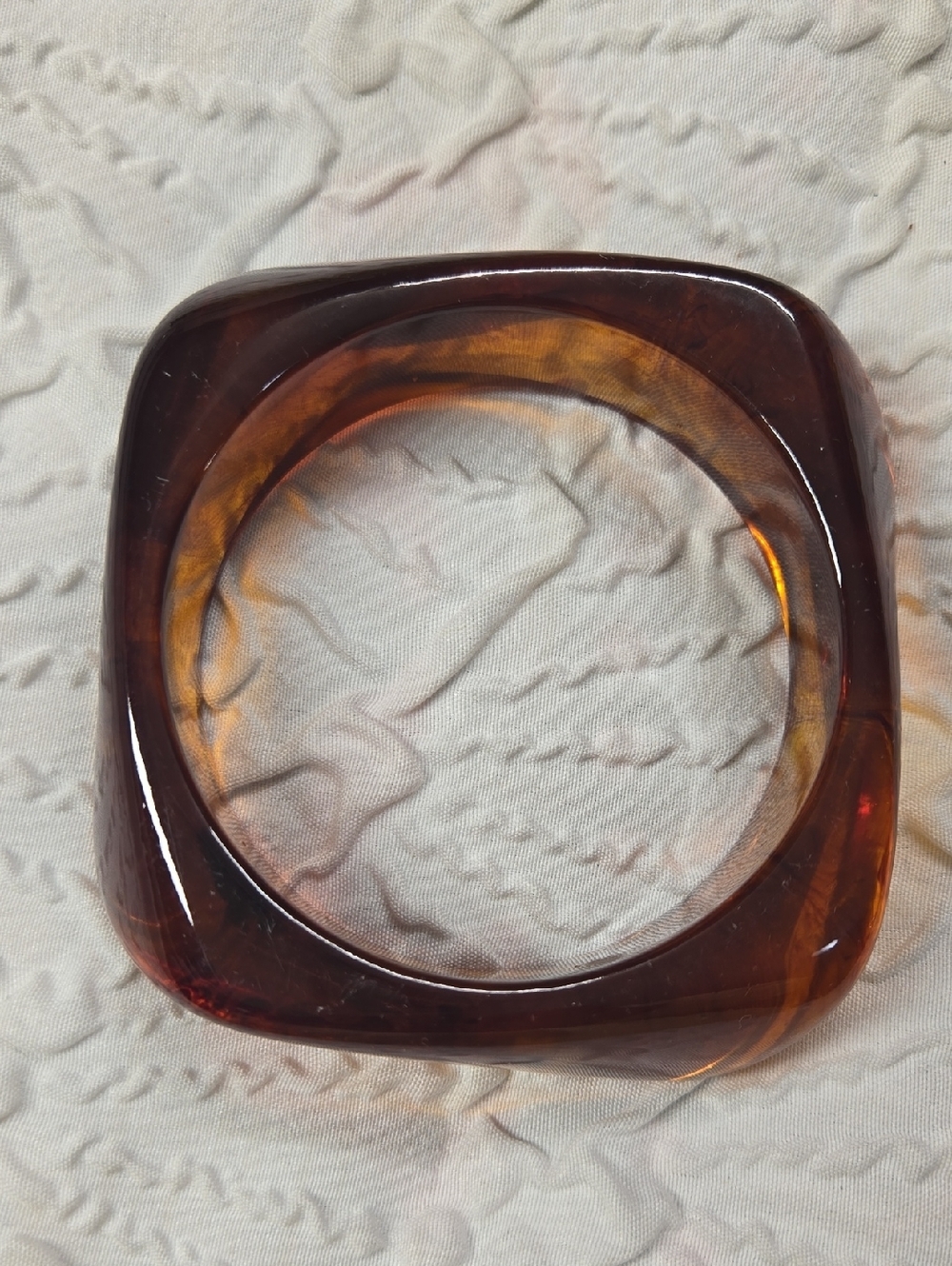Tortoiseshell Square Acrylic Bangle Bracelet - Amber Brown #3